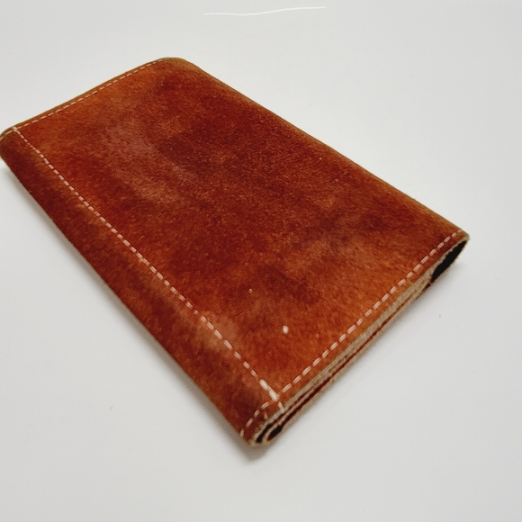 VINTAGE 70's Brasil Brown Suede Wallet CHECKBOOK HOLDER Snap Closure 7"×4"×1" - Picture 13 of 16